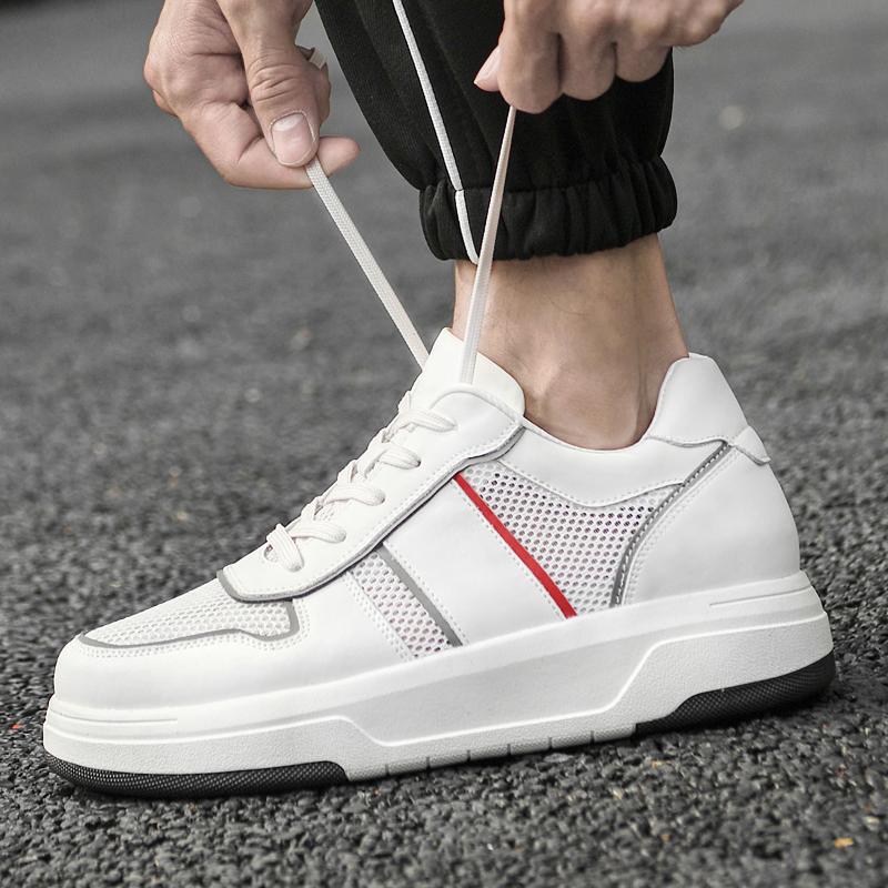 White Sneakers Men Height Increase Insoles 6cm Adjustable Lifts Casual Shoes Fashion
