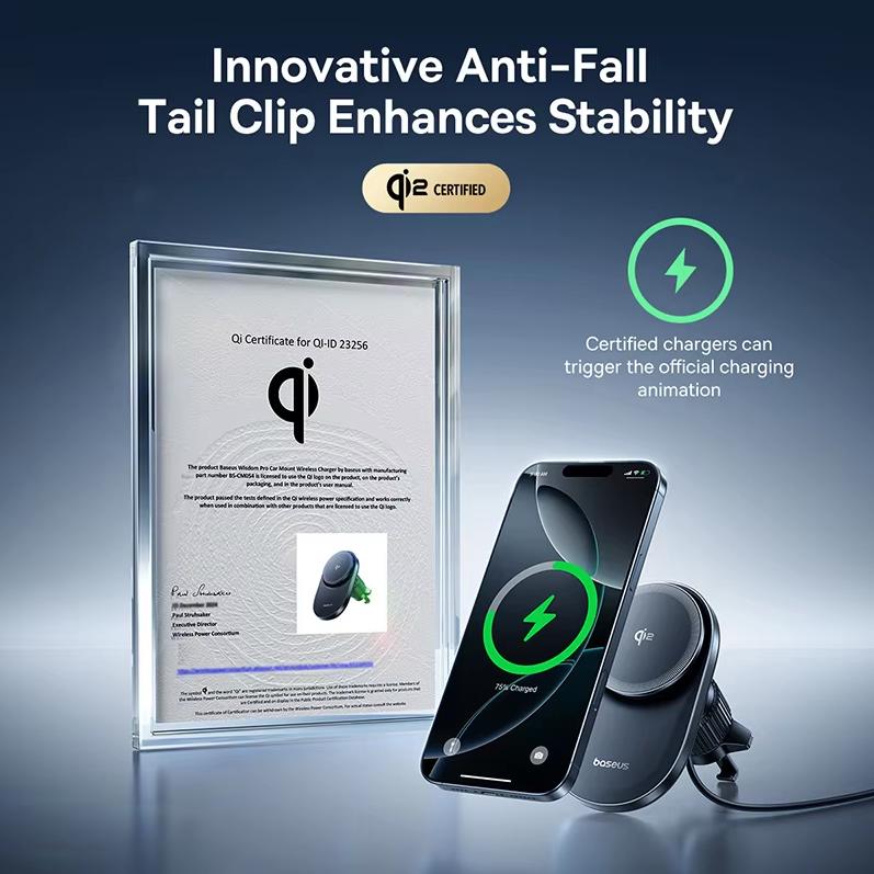 Baseus Автомобильный держатель для телефона с беспроводной зарядкой и портом с магнитной фиксацией, быстрая зарядка, сертифицировано Qi2.0, для Apple