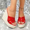 Fashion Weave Wedge Slippers Women Fashion Sexy Super High Heel 14cm Summer Fashion Design Footwear Platform Sandals Ladies Slides