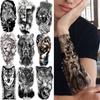 1 PC 210*114MM Cat Geometry Black Temporary Tattoos For Men  Women Black Forest Skull Tiger Wolf Tattoo Sticker Evil Devil Arm Tattoo