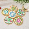 6pcs Decorative Boho Coasters with Gold Holder- 4inch Rattan and Mother of Pearl Shell Cup Mat for Coffee Table,Set of 6 Decorative Boho Colorful
