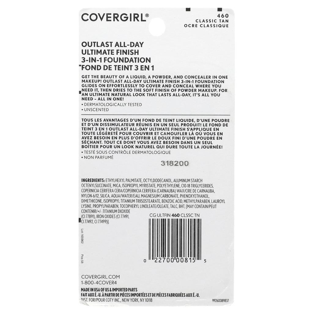 Outlast All Day All Day Ultimate Finish, 3-In-1 Foundation, 460 Classic Tan, 11G(0.4Oz)