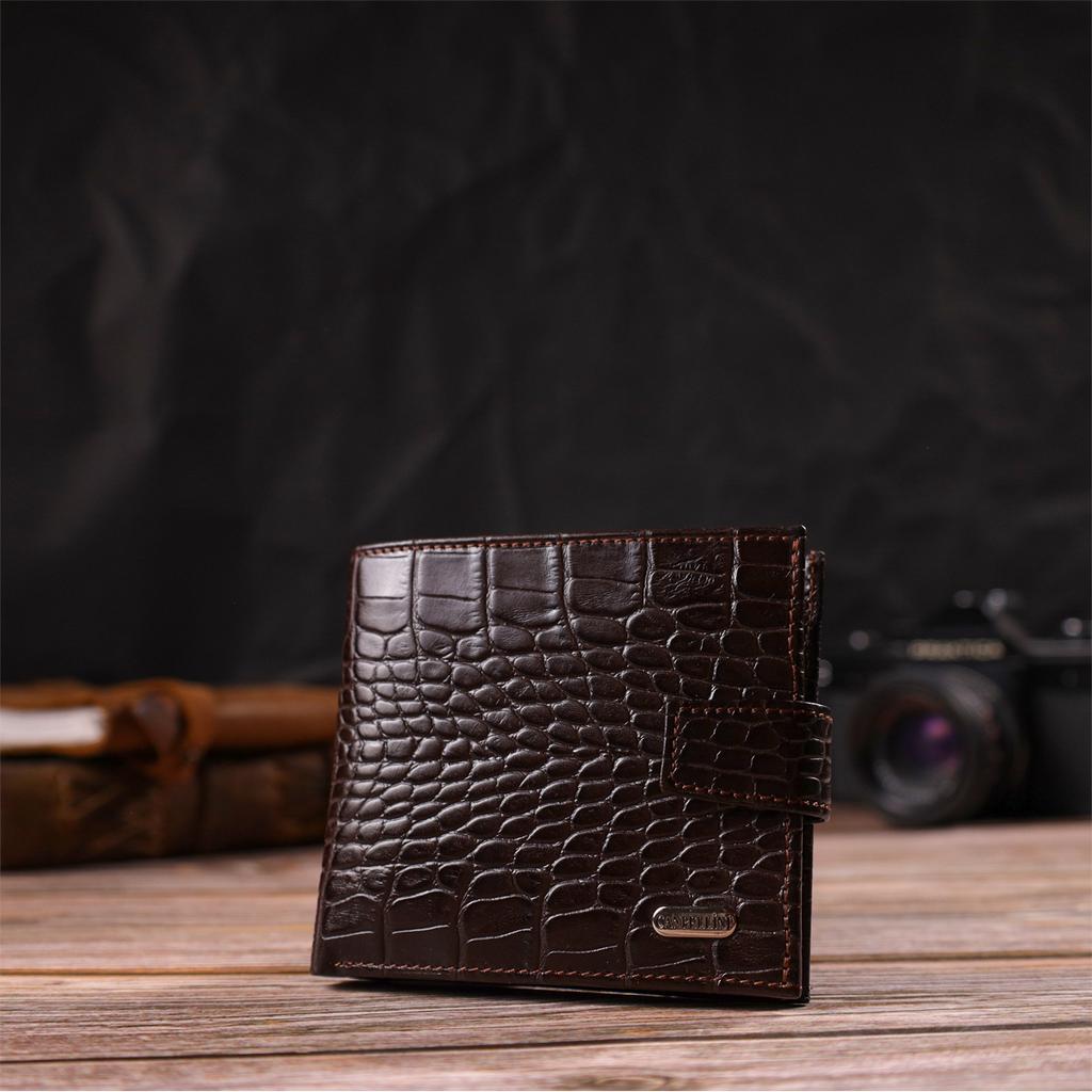 Модный мужской кошелек из натуральной кожитиснением под крокодила CANPELLINI 21878 Коричневый