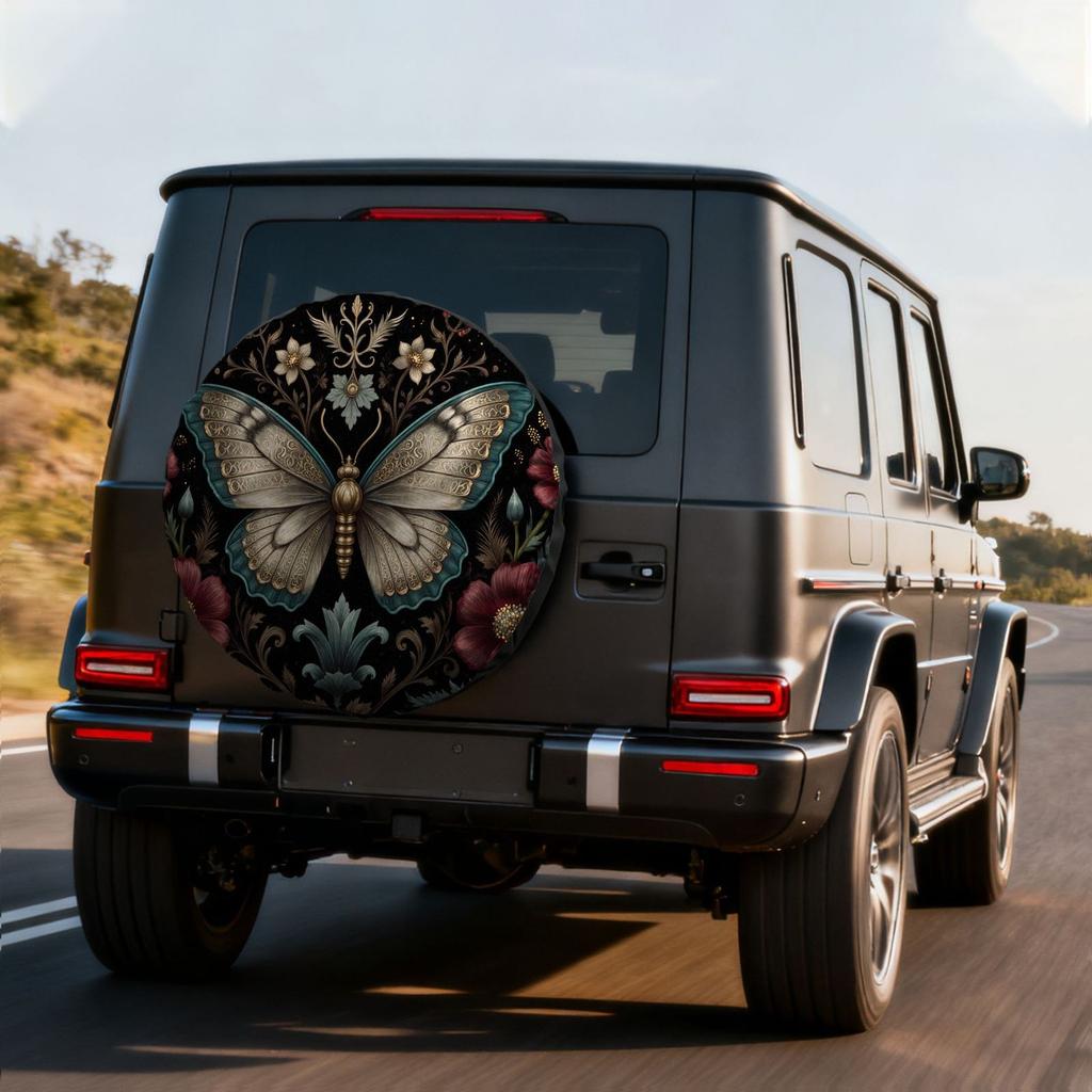 Vintage Butterfly Floral Tire Cover Protective Polyester Spare Wheel Sleeve for SUV Truck