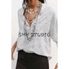 Autumn New Product Women Clothes Casual Style Button Decoration V-neck Can Be Rolled Up Sleeve Polka Dot Long Sleeve Shirts 8038903