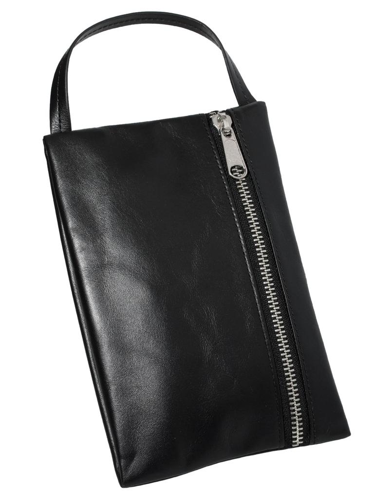 Tabarat Handle Genuine Leather Pouch, Men's Gadget/Cosmetic Pouch, Bag-in-Bag (Black)