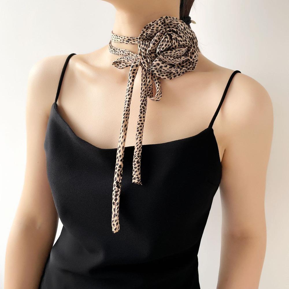 Korean Style Chiffon Necklace Elegant Leopard Print Chocker All-match Flower Clavicle Chain Party