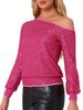 Allegra K Женская блузка с открытыми плечами и пайетками, эластичные манжеты, длинный рукав, ярко-розовая, размер M