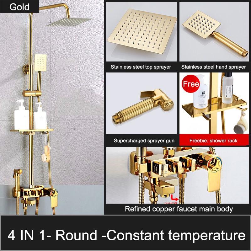 Роскошный золотой душевой набор 4 в 1 с распылителем, смеситель для ванной комнаты, смеситель для холодной и горячей воды, душ из нержавеющей стали