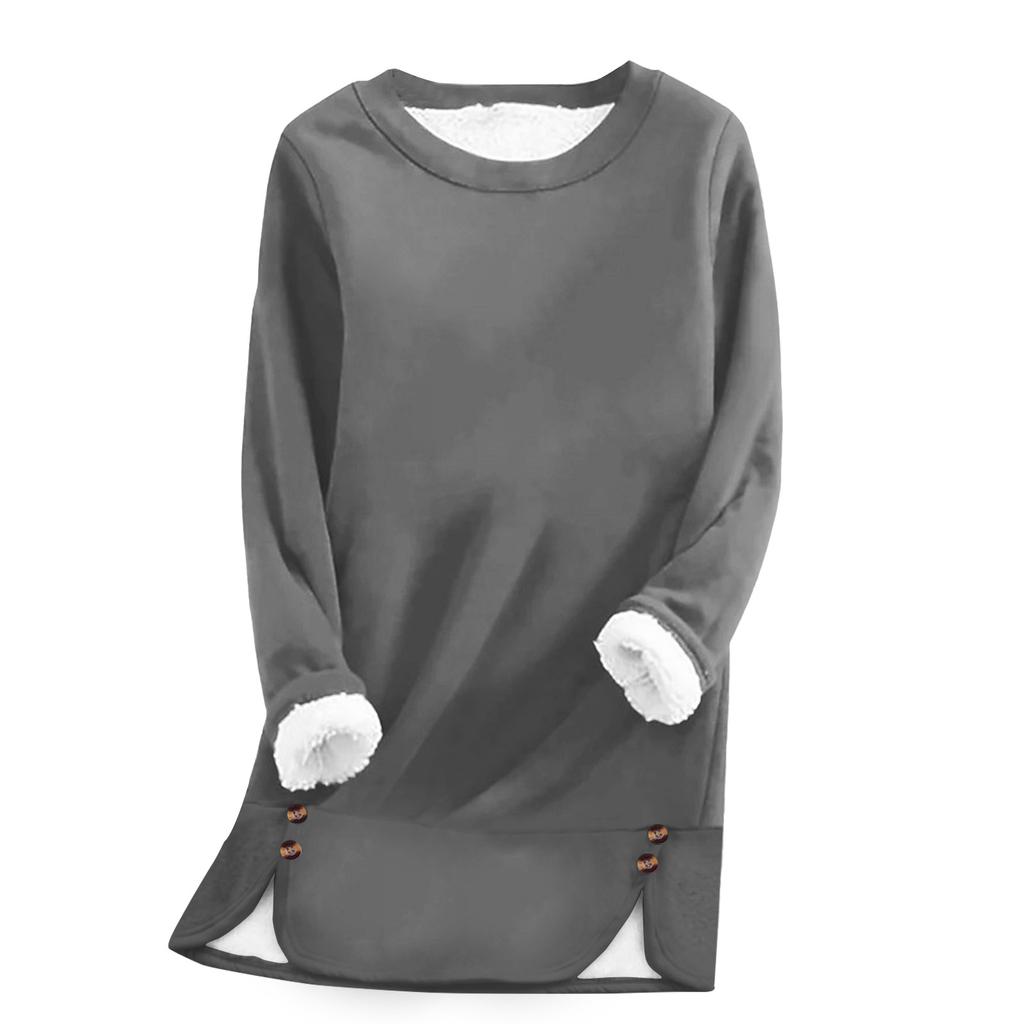 Women's Fashion Solid Color Round Neck Long Sleeve Plush Versatile Warm Bottom Shirt Top