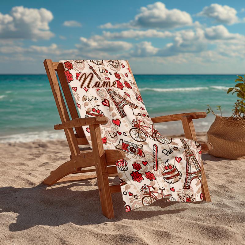 Custom Name Ultra-Soft Beach Towel with Paris the Eiffel Tower Theme,Ideal for Pool - Camping, Diving - Perfect Travel Essential, Vibrant Beach Towel.