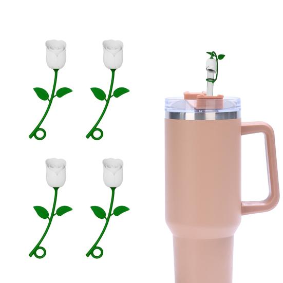 Rose Flower Straw Cover BPA Silicone Spill Reusable Dust-proof No Free 6-10MM Tumbler Straw