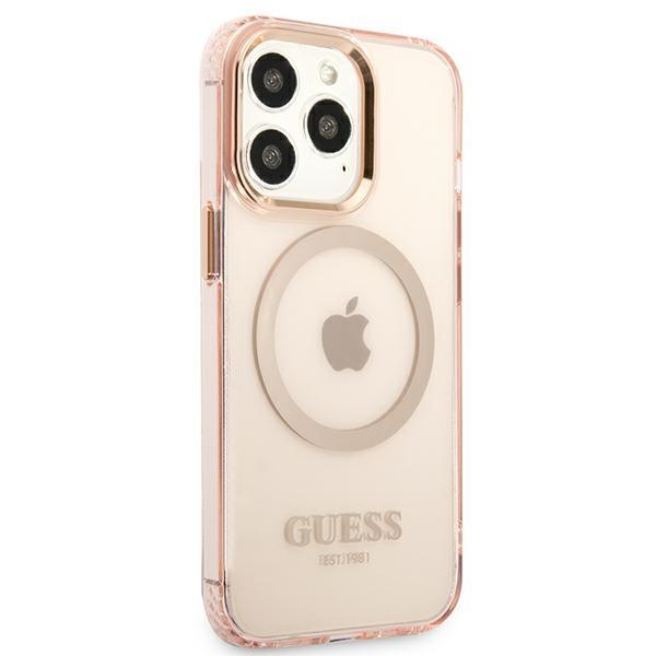 Guess Guhmp13Lhtcmp Iphone 13 Pro / 13 6,1 Różowy/Pink Twarde Etui Złota Obwódka Półprzezroczyste Magsafe