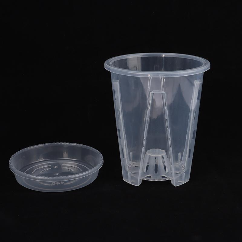 Root Control Transparent Flower Pot With Tray For Phalaenopsis Orchid Planting