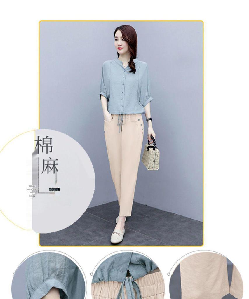 Women's 2024 Summer Korean-Style Linen Suit: Fashionable Loose Slimming Two-Piece Set