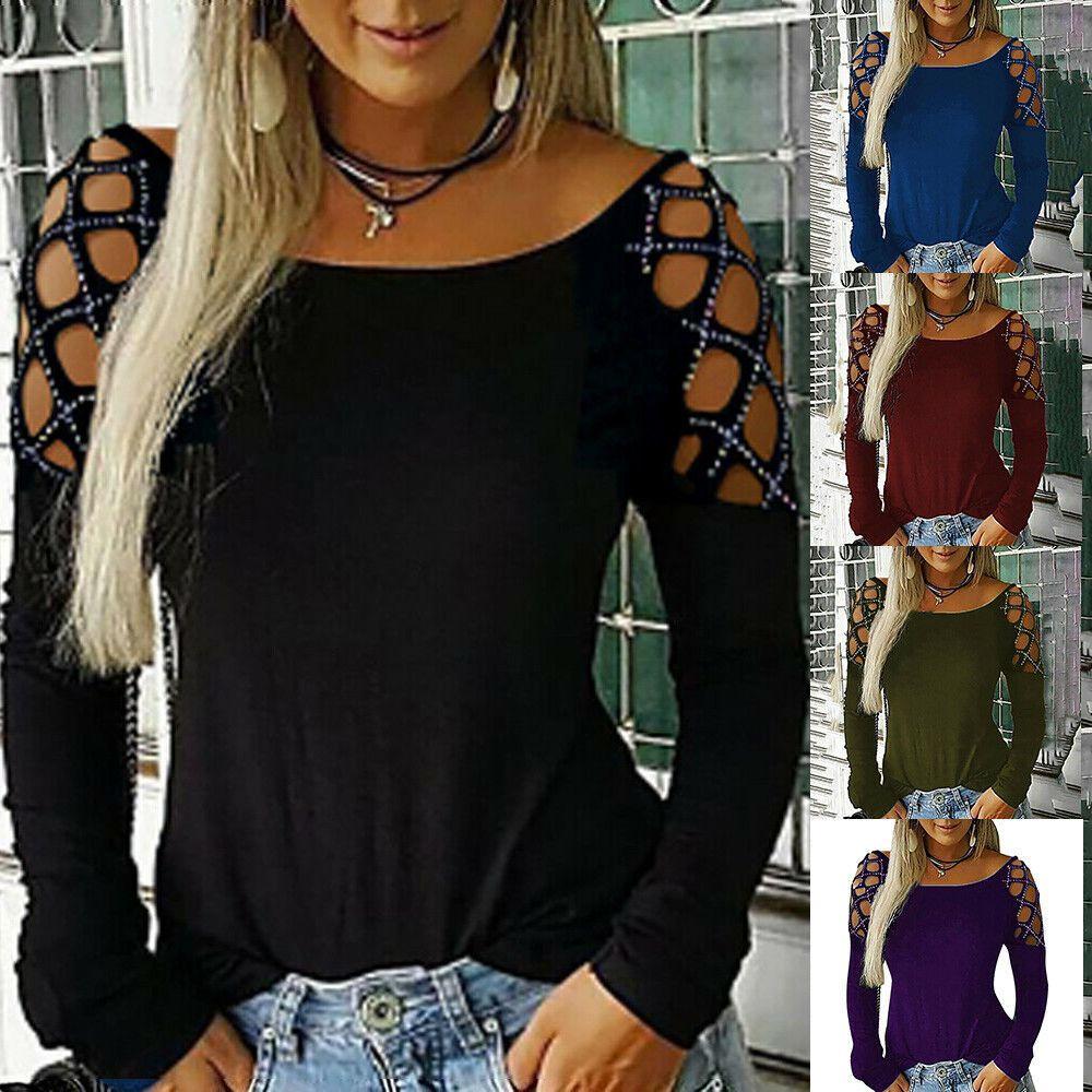 Хлопковая футболка с длинным рукавом с вырезанным узором и сверкающими деталями для женщин