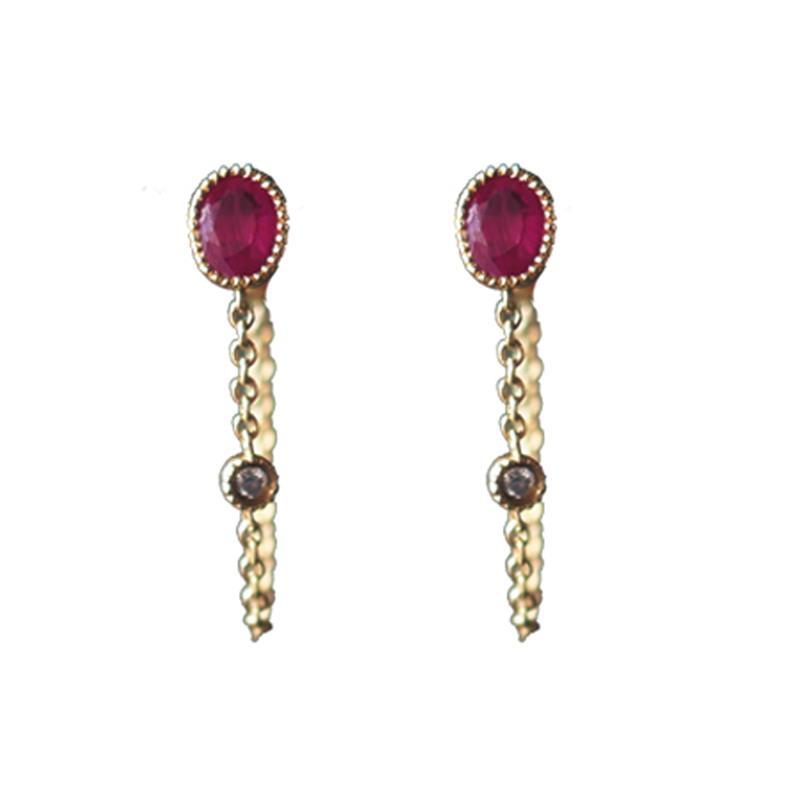 New Original Oval Ruby Design Sense Chain Earrings Unique Craftsmanship Retro Elegance Light Luxury Charm Women's Jewelry