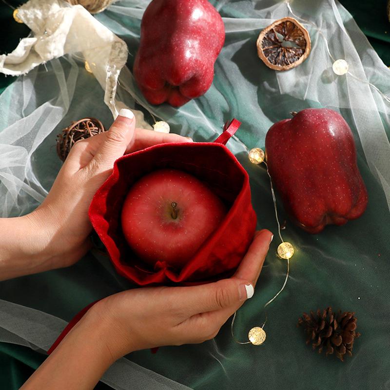1PC Creative Velvet Christmas Gift Bag Drawstring Bag Candy Box Christmas Apple Party Decoration