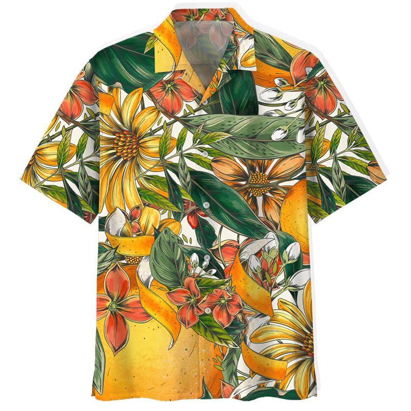 Lemon Pattern Aloha Shirts Women 3D Printed Tropical Fruits Short Sleeve Button Blouse Streetwear Oversized Lapel Hawaiian Shirt