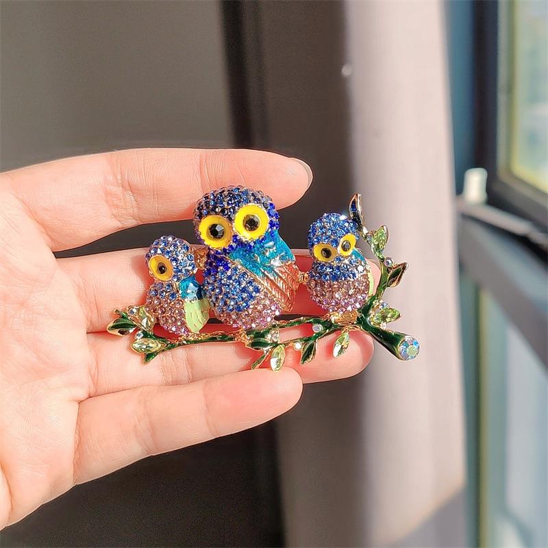 Брошь в виде совы с бриллиантами, аксессуары для одежды, животное, птица, кристалл, корсаж, свитер, цветная куртка, аксессуары