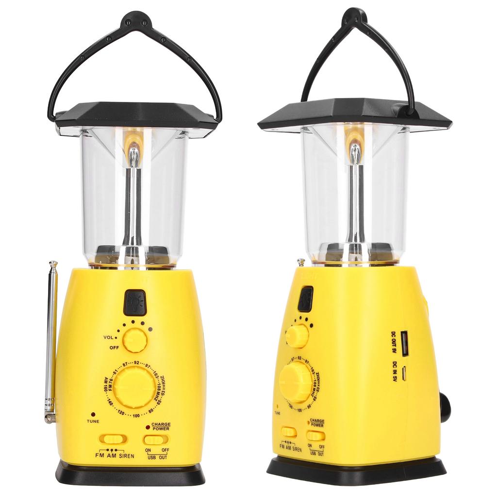 LED Camping Lantern Solar Hand Crank Battery Charging Adjustable Brightness 8 LEDs Support FM AM