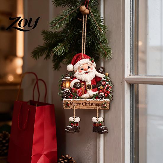 Rustic Xmas Wall Plaque Christmas Wooden Hanging Sign, Decorative with Hemp Rope, 2D Tree Decor Flat Pendant for Holiday Home Door Fireplace