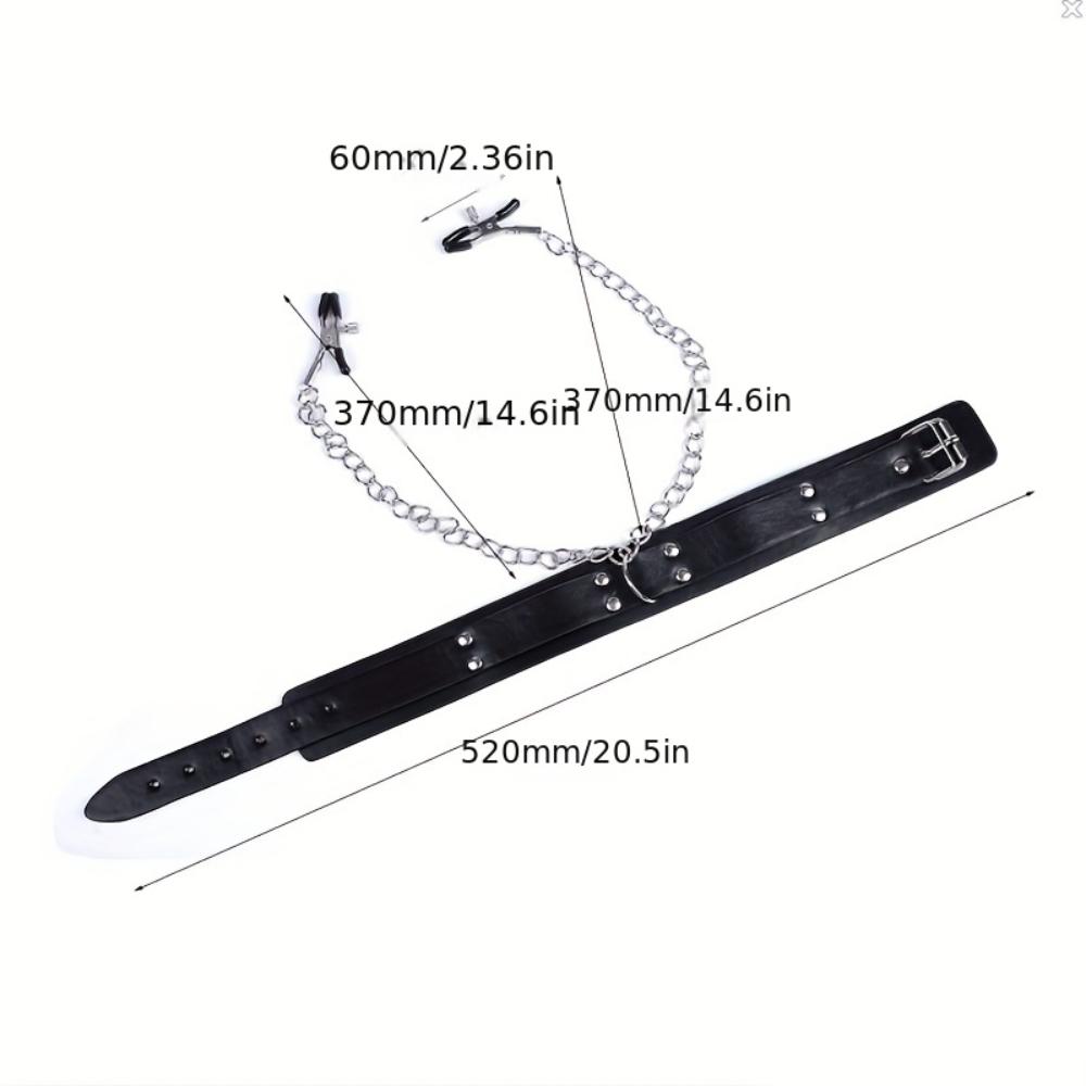 Pu Leather Collar Chain Collar With Nipple Clip BDSM Bondage, Adult Sex Toys For Men Women