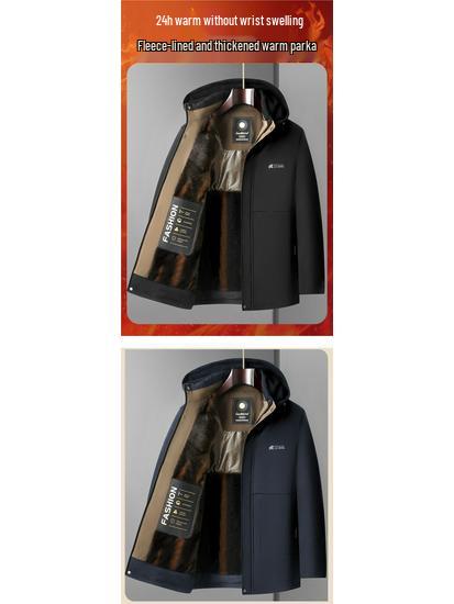 Мужская зимняя хлопковая куртка: Толстая, теплая, морозостойкая верхняя одежда со съемным капюшоном, идеально подходит для гардероба мужчин среднего возраста и пап.