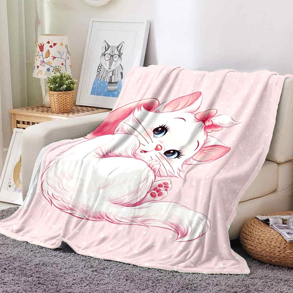 1Pc Pink Kitty Dreams Blanket Soft And Comfortable Casual Warm Camping Travel Christmas Halloween Xmas Gift M928742