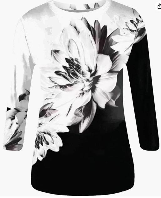 Круглый вырез с 3D-цветком и бабочкой, геометрические узоры, напечатанные на топе, модные повседневные женские футболки с длинными рукавами