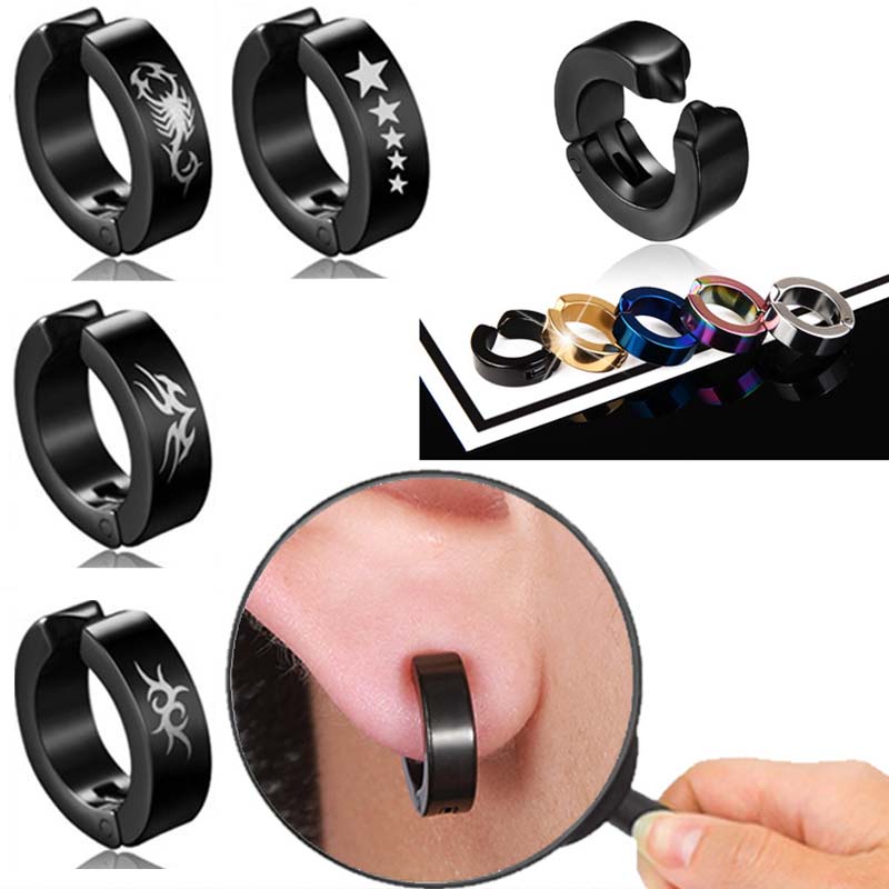 1 Pc Women Men Punk Earring Titanium Steel Black No Pierced Fake Earring Circle Ear Clip Pop Jewelry