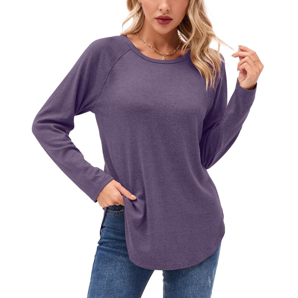 Женские рубашки с длинным рукавом осень-зима повседневная мода туника топы с круглым вырезом базовая свободная футболка