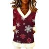 Women's Christmas Fashion Plush V-Neck Pullover Printed Long-Sleeved Top