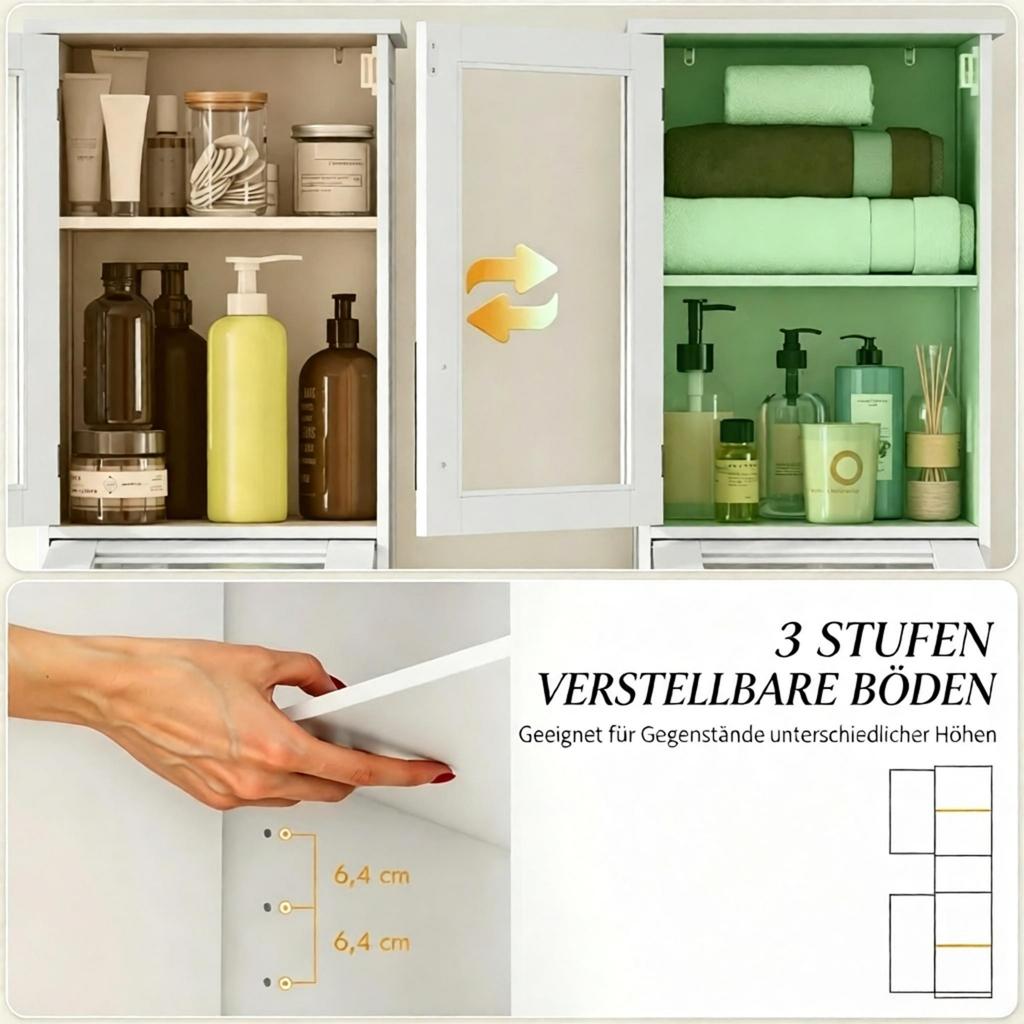 Bathroom Column Furniture, Freestanding Bathroom Tall Cabinet with 1 Drawer, 2 Doors and Adjustable Shelves