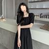 French Style Loose Fit Black Dress With Knit Fabric And Hood For Casual Women