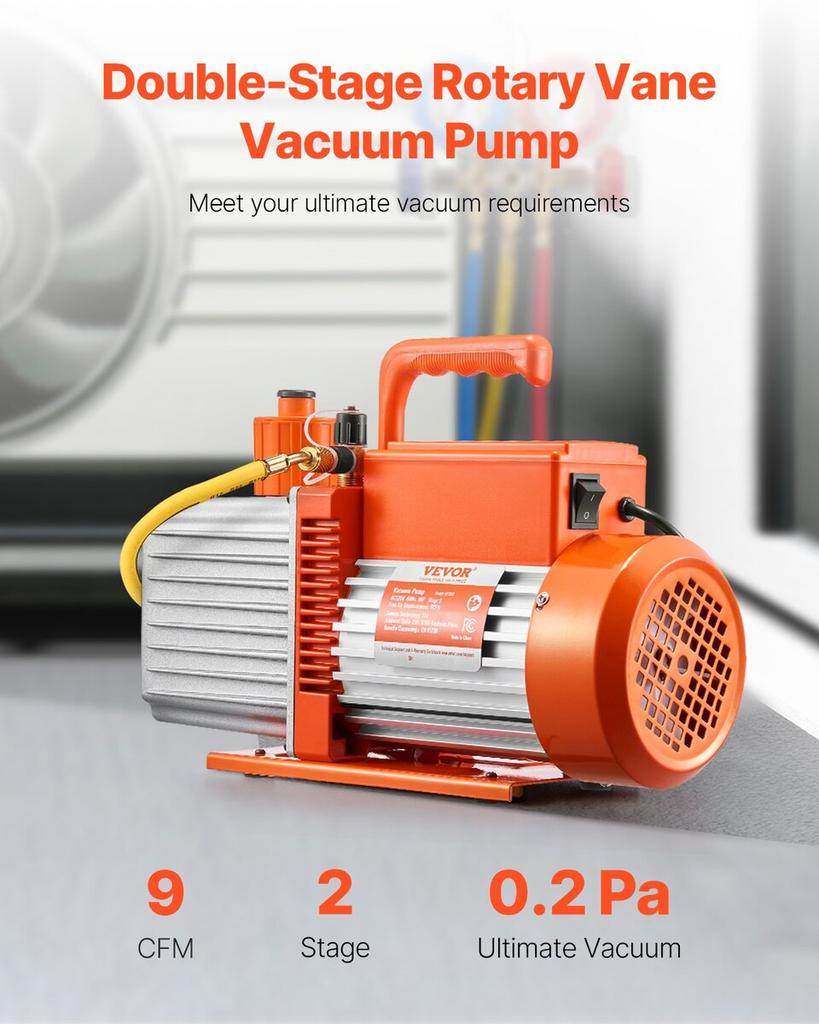 Vacuum Pump 9 CFM HVAC 2 Stage Rotary Vane Vacuum Pump Oil Included