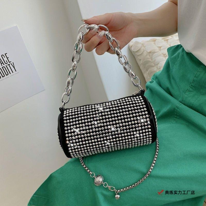 This Year's Popular Small Bags Are Women's Summer Versatile New Trendy Fashion Shoulder Messenger Bags Trendy Diamond-encrusted Cylindrical Bags