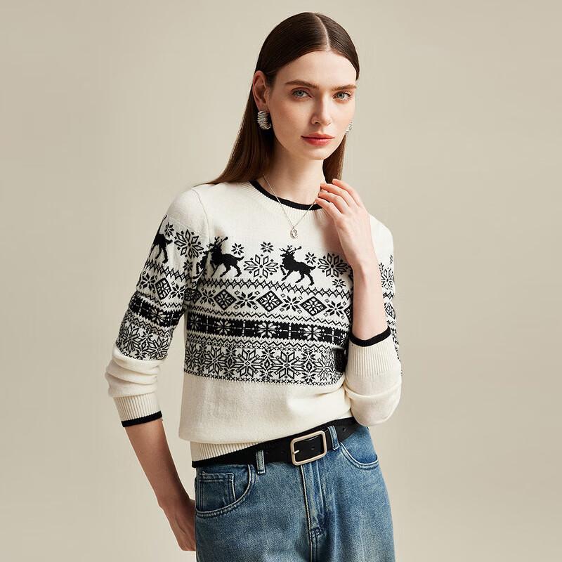 Чжаоцзюнь Женский жаккардовый свитер из чистого кашемира с круглым вырезом