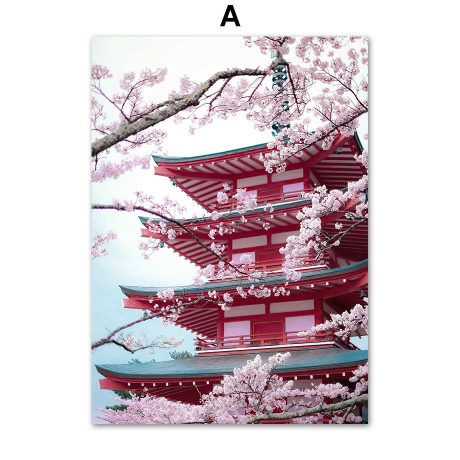 Розовая Сакура, башня Фудзи, бабочка, японская настенная живопись, холст, живопись, постеры и принты, настенные панно для декора гостиной