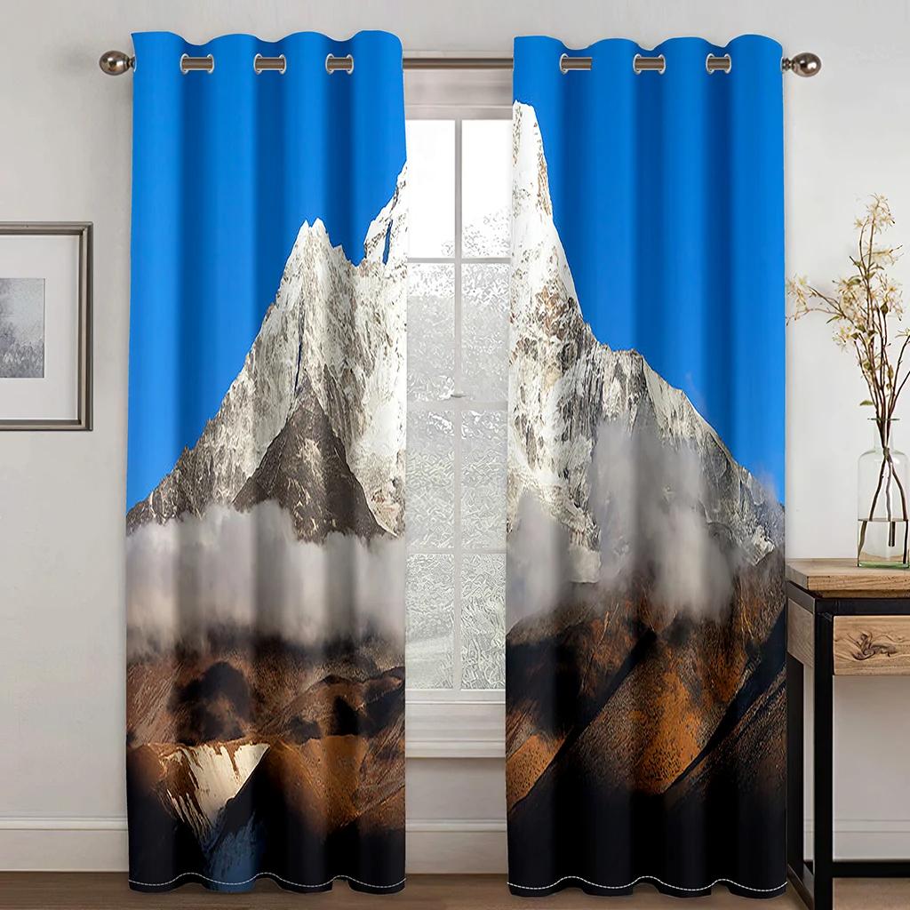 Mountain Plants Natural Scenery Printed High Shading Curtains Bedroom Decorative Curtains with Hook Accessories 2 Panels New