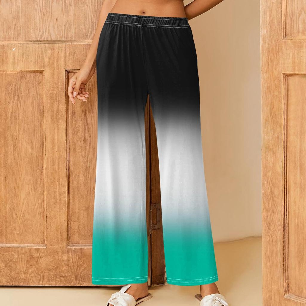 Женские повседневные брюки прямого кроя с эластичным поясом и принтом