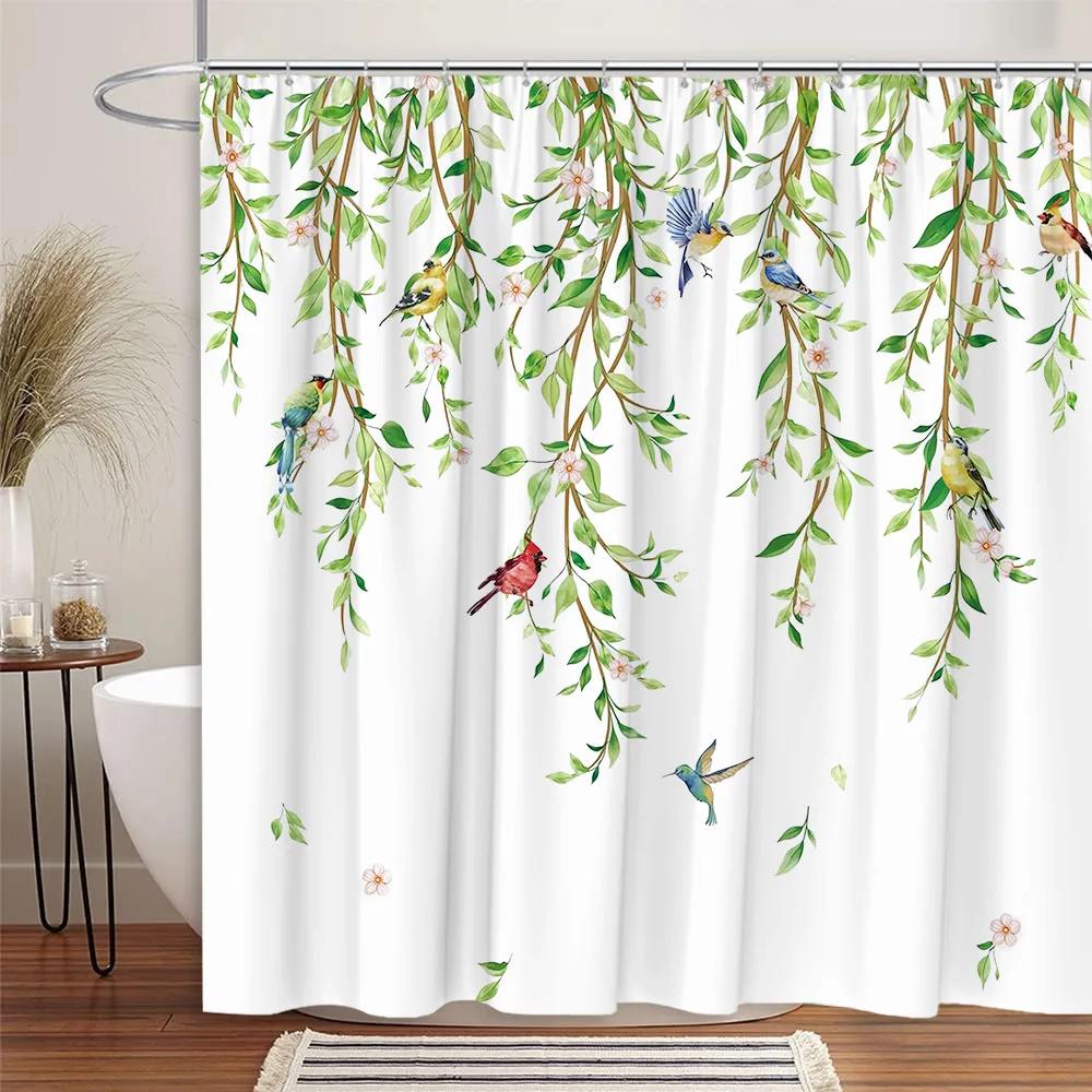 Bohemian Floral Shower Curtain Watercolor Botanical Tropical Palm Leaf Butterfly Modern Simple Polyester Bathroom Decor Curtains