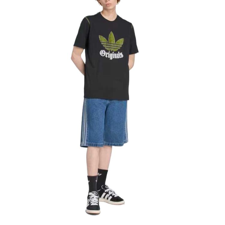 adidas Оригинальная графическая модная повседневная футболка с коротким рукавом и эффектом потертости, мужские топы JY2761