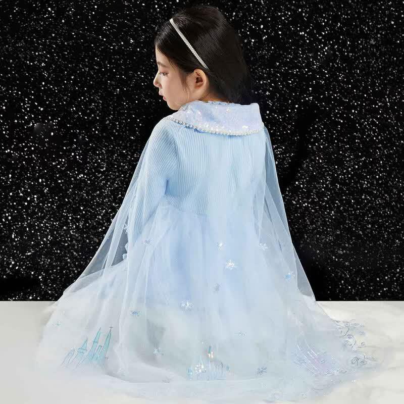Girl's Princess Print Dress with Shawl