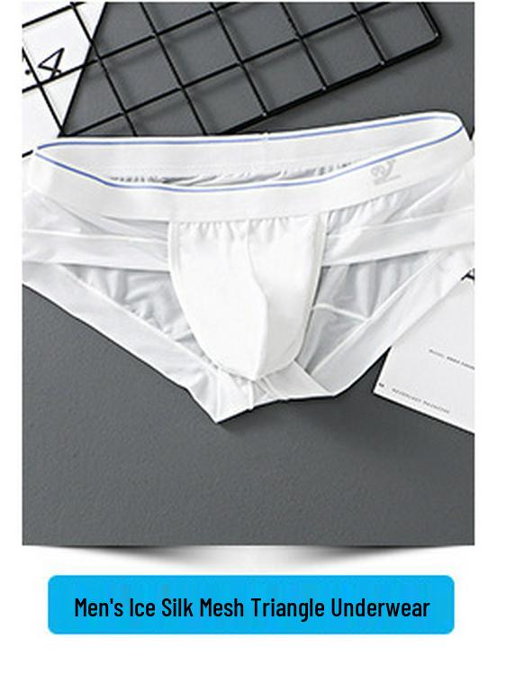 WJ/Net Men's Low-Waist Summer Boxer Briefs - Ice Silk Mesh, Breathable, Pure Cotton Crotch