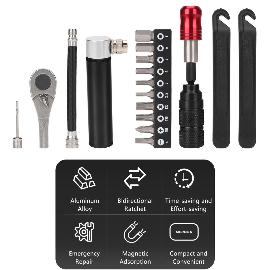 Комплект для ремонта велосипеда, набор инструментов для велосипеда, портативный набор ключей с храповым механизмом, лопаткой для снятия шин и многофункциональным инструментом