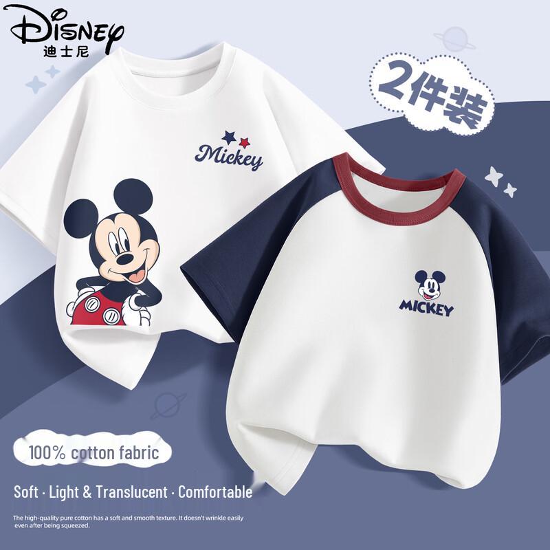 Disney Детская летняя хлопковая футболка с коротким рукавом, мультяшная, 2026