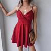 Женское летнее сексуальное плиссированное однотонное короткое платье с V-образным вырезом и V-образным вырезом