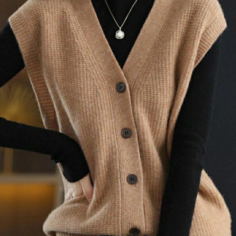 Cardigan Sweater Autumn and Winter 2022 V-neck Knitted Cardigan Vest Women South Korean Loose Sleeveless Sweater Vest Women
