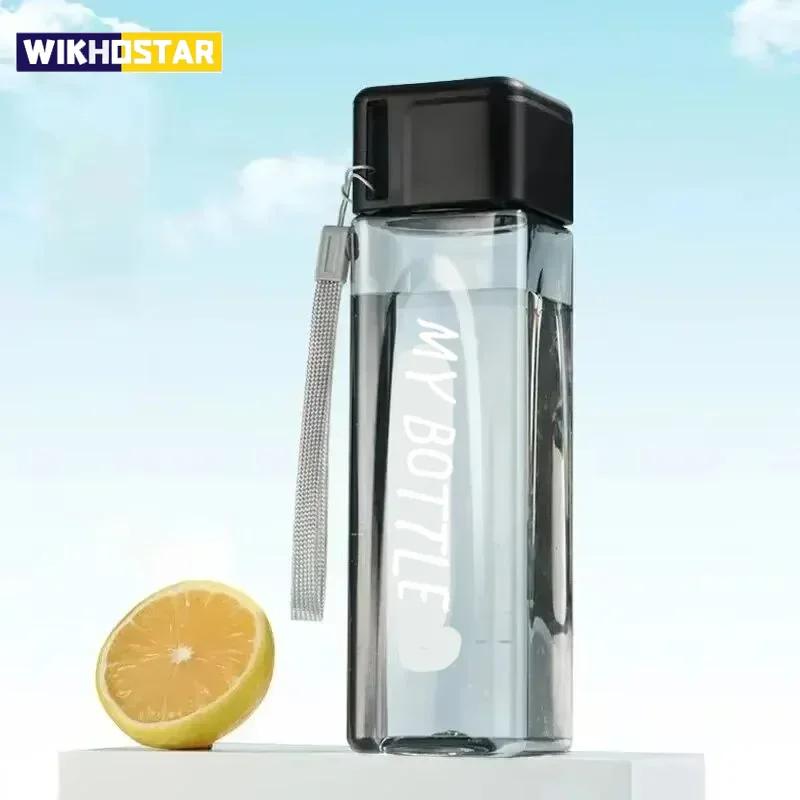 1pc 500ml Clear Square Drinking Glass in Matte Lightweight Plastic Easy to Carry Water Bottle with Milk Cable for Outdoor Sports Sports Gym
